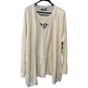Casual Elements Womens Cream‎ Embroidered Floral Knit Long Sleeve